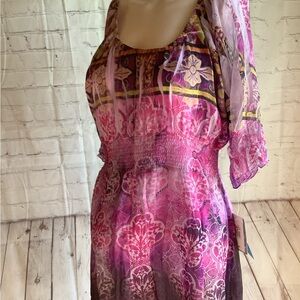 *Unity** Women Multicolor Polyester Scoop Neck 3/4 Sleeve Knee Length Dress M